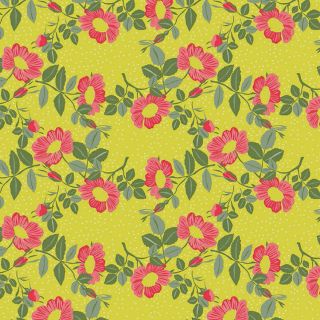 Captain-Cookoilcloth-160cm-Groen-Geel-Roos-Wildflowers-Flower-Nature-Lente