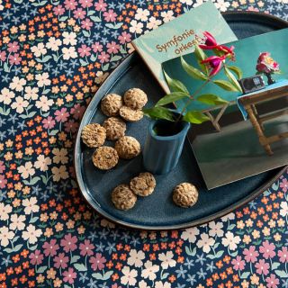 blue-white-orange-pink flowersoilcloth-lola