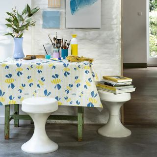 cheese-yellow-blueCaptain Cook-cheerful oilcloth